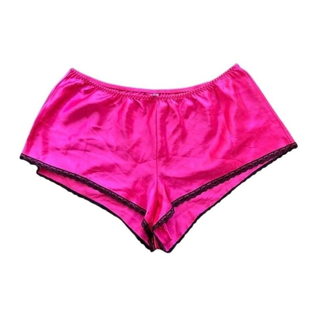 George Womens Hot Pink‎ Satin Tap Shorts Black Lace Trim Sleepwear Lounge L
